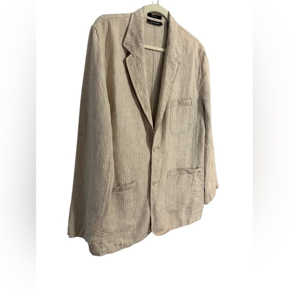 Brandini 100% Linen Tan Cream Striped Blazer 2 Button Closure Relaxed Fit Size M - Picture 2 of 10